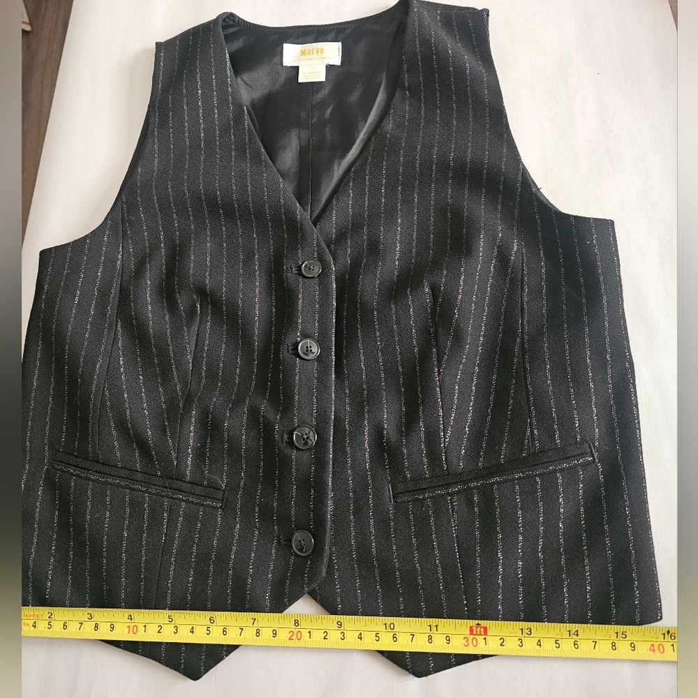 Mave Metallic Striped Vest Blk Slvr XS Excellent Condition Anthropologie - Picture 11 of 11